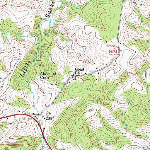 Topographic Map of Goad Church, VA