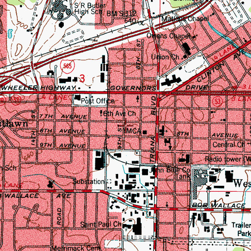 Topographic Map of Brison Memorial Chapel, AL
