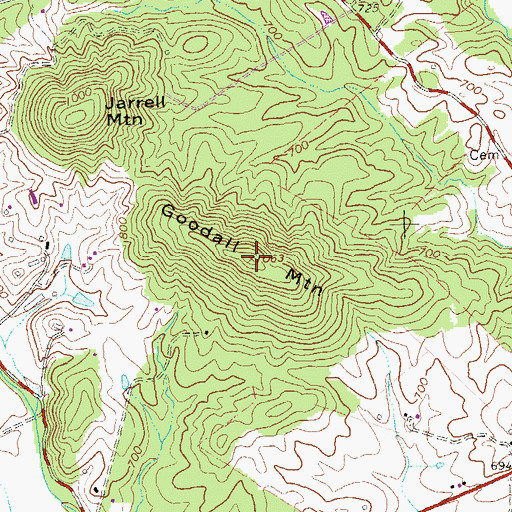 Topographic Map of Goodall Mountain, VA