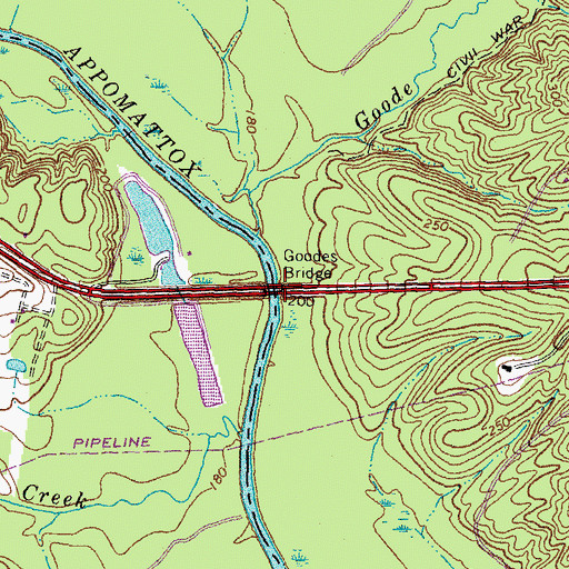 Topographic Map of Goodes Bridge, VA