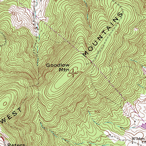 Topographic Map of Goodlow Mountain, VA