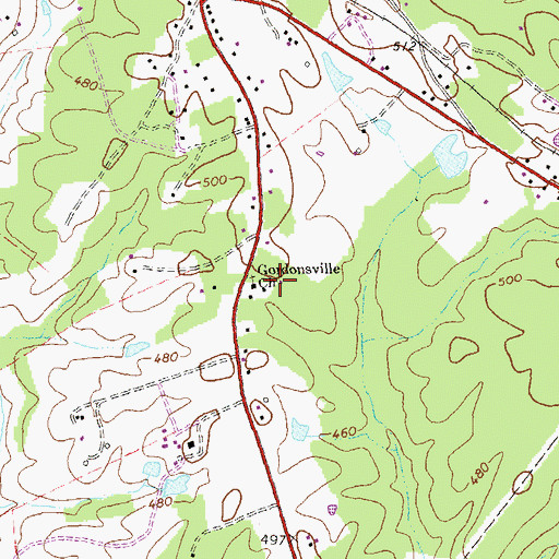 Topographic Map of Gordonsville Church, VA