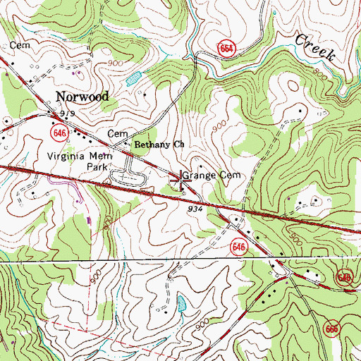 Topographic Map of Grange Cemetery, VA