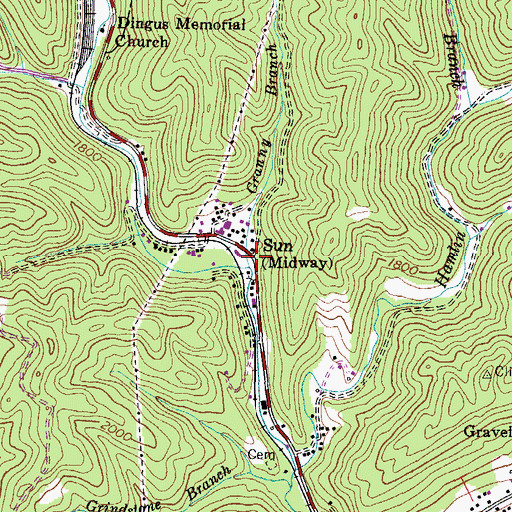 Topographic Map of Granny Branch, VA