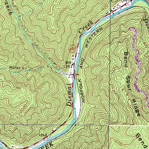 Topographic Map of Grape Branch, VA