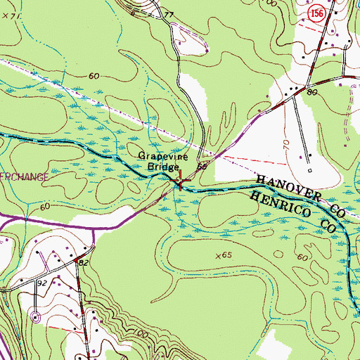 Topographic Map of Grapevine Bridge, VA