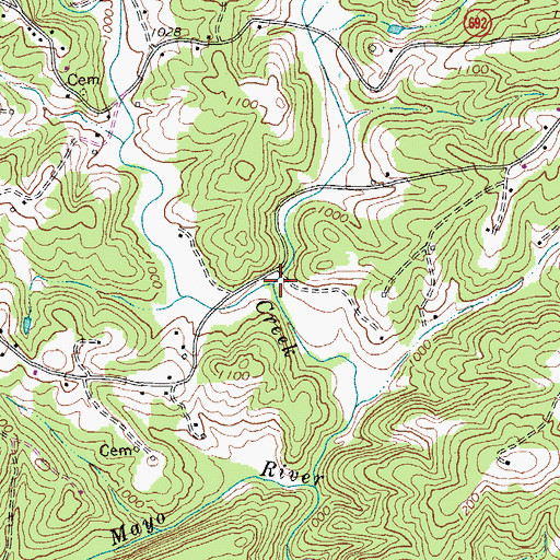 Topographic Map of Grassy Branch, VA