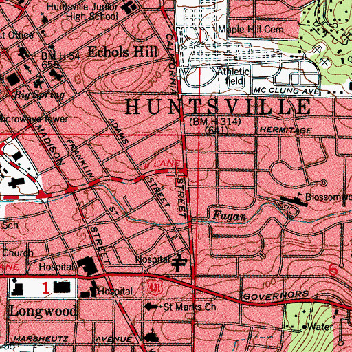 Topographic Map of California Street Park, AL