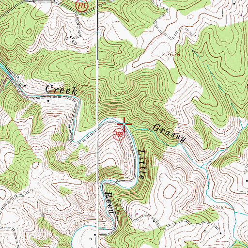 Topographic Map of Grassy Creek, VA
