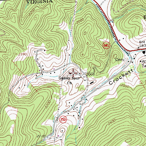 Topographic Map of Grassy Spur Church, VA