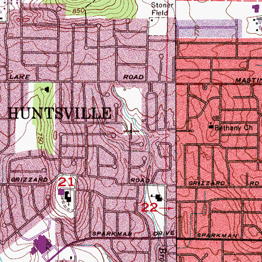 Topographic Map of Calvary Baptist Church, AL