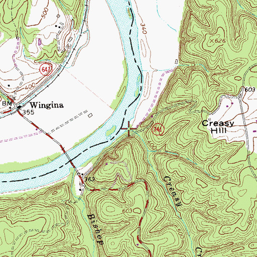 Topographic Map of Greasy Creek, VA