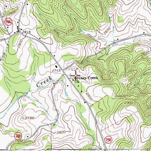 Topographic Map of Greasy Creek Church, VA