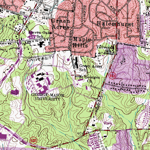 Topographic Map of Green Acres Elementary School, VA
