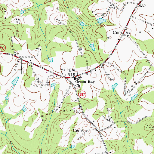 Topographic Map of Green Bay Church, VA