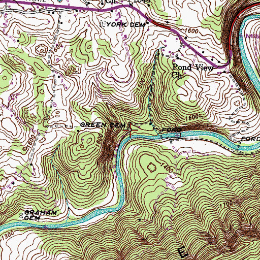 Topographic Map of Green Cemetery, VA