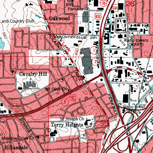 Topographic Map of Carry Hill City Park, AL