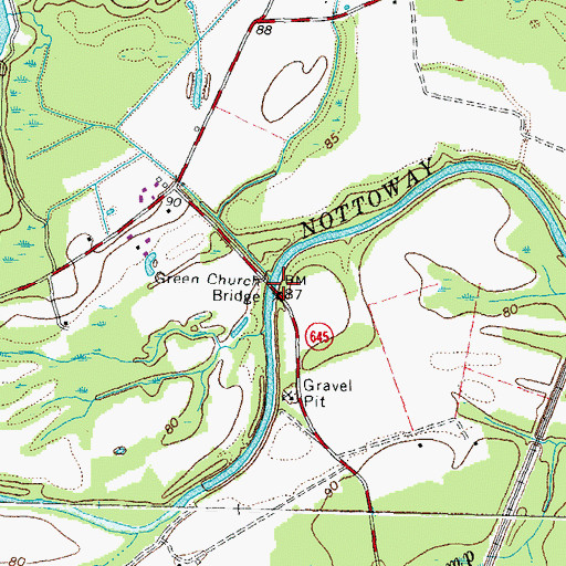 Topographic Map of Green Church Bridge, VA