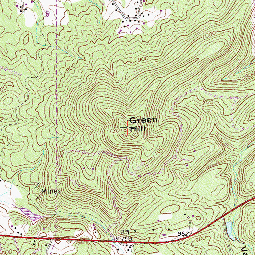 Topographic Map of Green Hill, VA