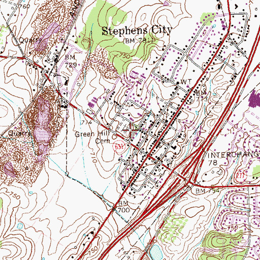 Topographic Map of Green Hill Cemetery, VA