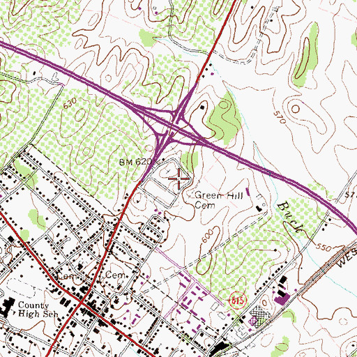 Topographic Map of Green Hill Cemetery, VA