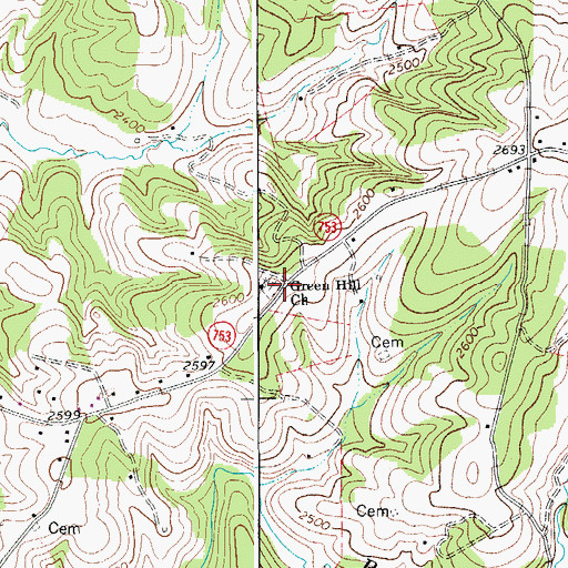 Topographic Map of Green Hill Church, VA