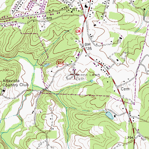Topographic Map of Green Lawn Cemetery, VA