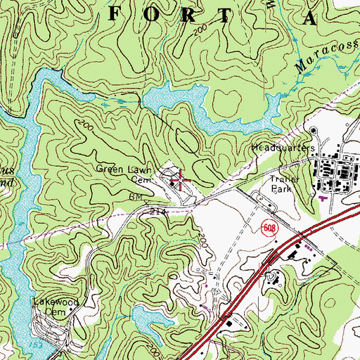 Topographic Map of Green Lawn Cemetery, VA