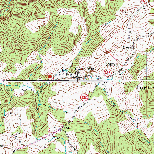 Topographic Map of Green Mountain Church, VA