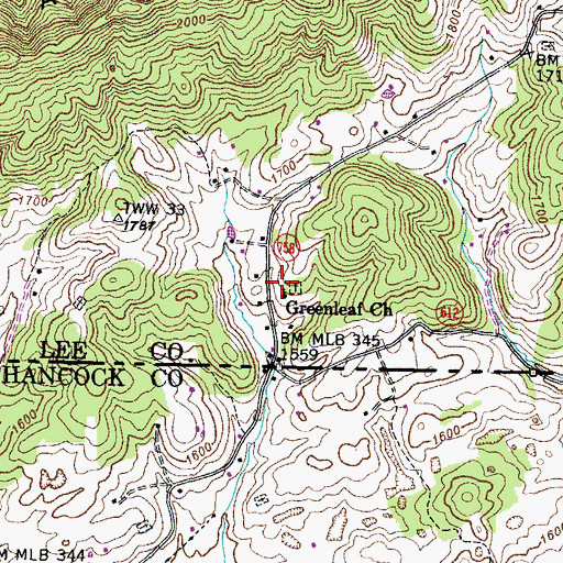 Topographic Map of Greenleaf Church, VA