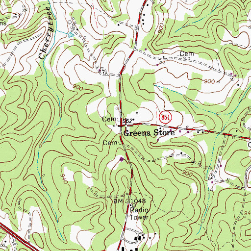 Topographic Map of Greens Store, VA