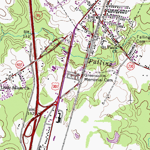 Topographic Map of Greensville Memorial Cemetery, VA