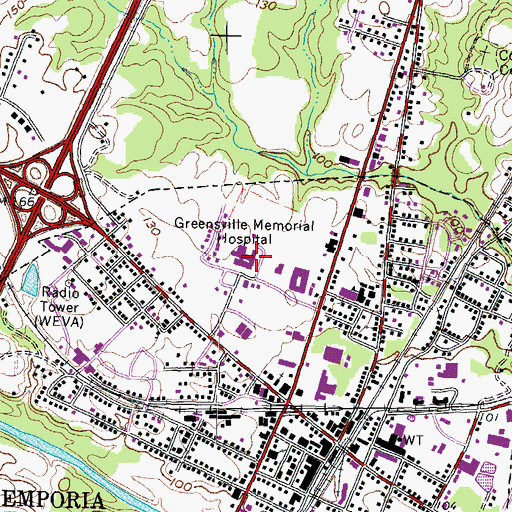 Topographic Map of Greensville Memorial Hospital, VA