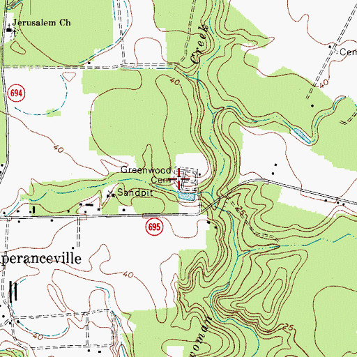 Topographic Map of Greenwood Cemetery, VA