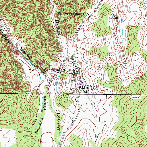 Topographic Map of Greenwood Church, VA