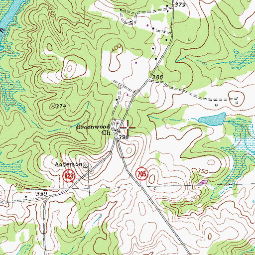 Topographic Map of Greenwood Church, VA