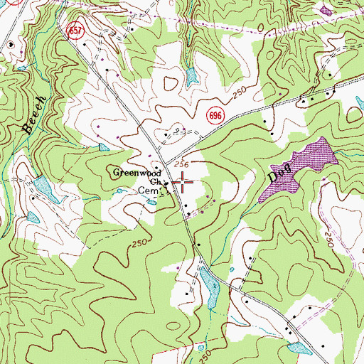Topographic Map of Greenwood Church, VA