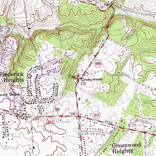Topographic Map of Greenwood Church, VA