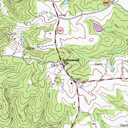 Topographic Map of Greenwood Church, VA