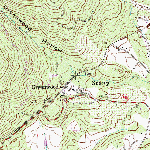 Topographic Map of Greenwood Hollow, VA