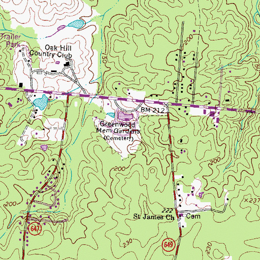 Topographic Map of Greenwood Memorial Gardens Cemetery, VA