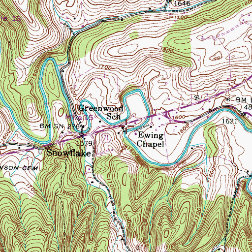 Topographic Map of Greenwood School, VA