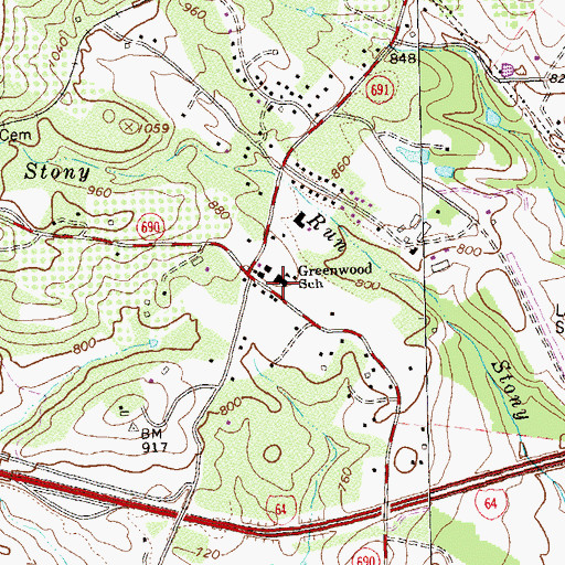 Topographic Map of Greenwood School, VA