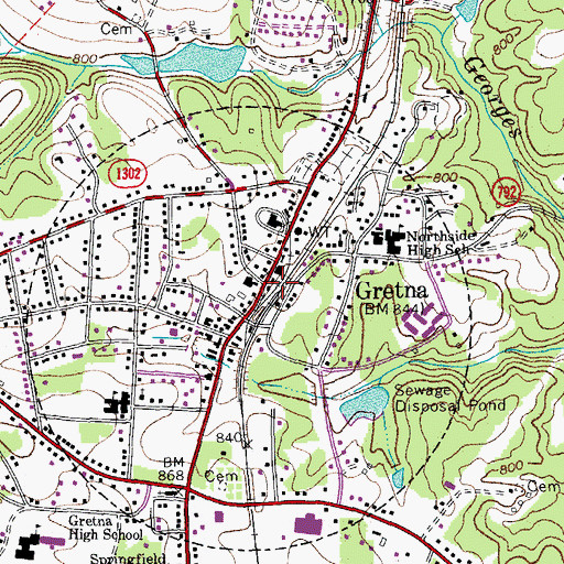 Topographic Map of Gretna, VA