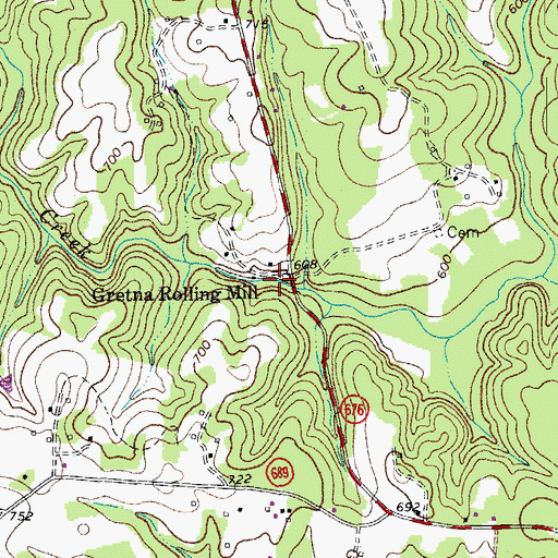 Topographic Map of Gretna Rolling Mill, VA
