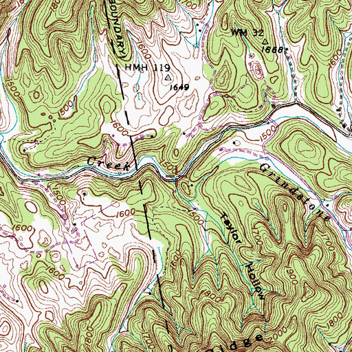 Topographic Map of Grindstone Branch, VA