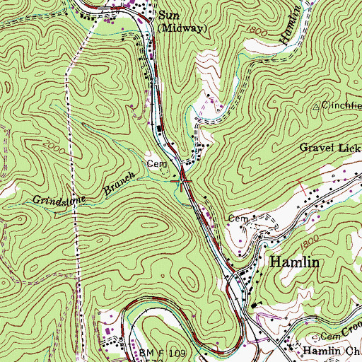 Topographic Map of Grindstone Branch, VA