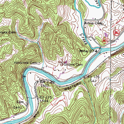 Topographic Map of Grizzle Cemetery, VA