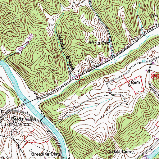 Topographic Map of Grizzles Branch, VA