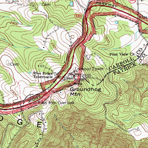 Topographic Map of Groundhog Mountain, VA